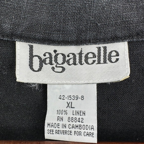 VTG Bagatelle Black 100% Linen Button Down Shirt Long Sleeve SZ XL Loose Baggy - Picture 3 of 7